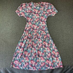 Vintage Hunters Run V-Waist‎ Party Dress Womens 6 Cottagecore Floral